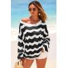 image:imageArachampCloz Womens Linen Blend Crochet Bell Sleeve Beach Vacation Striped Tops 2026Black Stripe