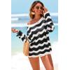 image:imageArachampCloz Womens Linen Blend Crochet Bell Sleeve Beach Vacation Striped Tops 2026Black Stripe