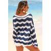 image:imageArachampCloz Womens Linen Blend Crochet Bell Sleeve Beach Vacation Striped Tops 2026Navy Stripe