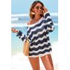 image:imageArachampCloz Womens Linen Blend Crochet Bell Sleeve Beach Vacation Striped Tops 2026Navy Stripe