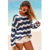 image:imageArachampCloz Womens Linen Blend Crochet Bell Sleeve Beach Vacation Striped Tops 2026Navy Stripe