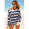image:imageArachampCloz Womens Linen Blend Crochet Bell Sleeve Beach Vacation Striped Tops 2026Navy Stripe