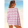 image:imageArachampCloz Womens Linen Blend Crochet Bell Sleeve Beach Vacation Striped Tops 2026Pink Stripe