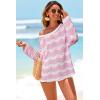 image:imageArachampCloz Womens Linen Blend Crochet Bell Sleeve Beach Vacation Striped Tops 2026Pink Stripe