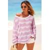 image:imageArachampCloz Womens Linen Blend Crochet Bell Sleeve Beach Vacation Striped Tops 2026Pink Stripe