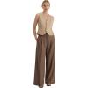 image:imageArachampCloz Womens Linen Blend Wide Leg AllSeason Business Casual Outfits Dress PantsCoffee