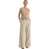 image:imageArachampCloz Womens Linen Blend Wide Leg AllSeason Business Casual Outfits Dress PantsKhaki