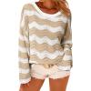 image:imageArachampCloz Womens Linen Blend Crochet Bell Sleeve Beach Vacation Striped Tops 2026Apricot Stripe