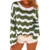 image:imageArachampCloz Womens Linen Blend Crochet Bell Sleeve Beach Vacation Striped Tops 2026Army Green Stripe