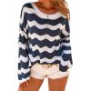 image:imageArachampCloz Womens Linen Blend Crochet Bell Sleeve Beach Vacation Striped Tops 2026Navy Stripe