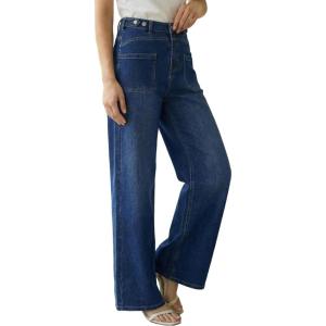 image:imageArachampCloz Womens Lyocell Cotton Denim Adjustable Waist Stretchy Spring Wide Leg JeansDark Blue