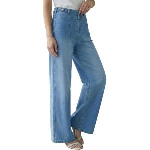 image:imageArachampCloz Womens Lyocell Cotton Denim Adjustable Waist Stretchy Spring Wide Leg JeansLight Blue