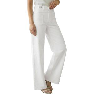 image:imageArachampCloz Womens Lyocell Cotton Denim Adjustable Waist Stretchy Spring Wide Leg JeansWhite