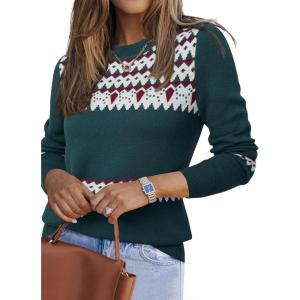 image:imageArachampCloz Womens Wool Blend Classic Crew Neck Casual Fall SweatersFair Isledark Green