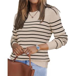 image:imageArachampCloz Womens Wool Blend Classic Crew Neck Casual Fall SweatersLight Apricotblack