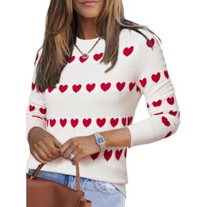 image:imageArachampCloz Womens Wool Blend Classic Crew Neck Casual Fall SweatersOffwhite Red Heart