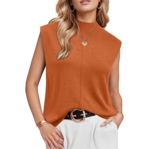 image:imageArachampCloz Womens Wool Blend Mock Neck Sweaters Vest Business Casual Lightweight Trendy Tops Summer Outfits 2026Orange