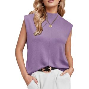 image:imageArachampCloz Womens Wool Blend Mock Neck Sweaters Vest Business Casual Lightweight Trendy Tops Summer Outfits 2026Purple