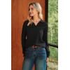 image:imageArachampCloz Womens 100 Cotton Collared V Neck Eyelet Knit Spring Cotton Polo Shirts 2026Black