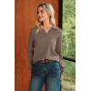 image:imageArachampCloz Womens 100 Cotton Collared V Neck Eyelet Knit Spring Cotton Polo Shirts 2026Coffee