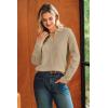 image:imageArachampCloz Womens 100 Cotton Collared V Neck Eyelet Knit Spring Cotton Polo Shirts 2026Light Khaki