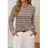 image:imageArachampCloz Womens Soft Knit Sweater Fall Dressy Casual Pullover TopsStriped Taupe Black