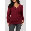 image:imageArachampCloz Womens Soft V Neck Long Sleeve Fall Casual Regular Fit Sweater TopsBurgundy