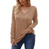 image:imageArachampCloz Womens Soft V Neck Long Sleeve Fall Casual Regular Fit Sweater TopsDark Apricot