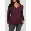 image:imageArachampCloz Womens Soft V Neck Long Sleeve Fall Casual Regular Fit Sweater TopsDark Purplish Red