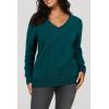 image:imageArachampCloz Womens Soft V Neck Long Sleeve Fall Casual Regular Fit Sweater TopsPeacock Green 02