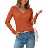 image:imageArachampCloz Womens Soft V Neck Long Sleeve Fall Casual Regular Fit Sweater TopsRust