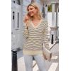 image:imageArachampCloz Womens Soft V Neck Long Sleeve Fall Casual Regular Fit Sweater TopsStriped Apricot Black
