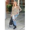 image:imageArachampCloz Womens Soft V Neck Long Sleeve Fall Casual Regular Fit Sweater TopsStriped Apricot Black