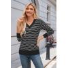 image:imageArachampCloz Womens Soft V Neck Long Sleeve Fall Casual Regular Fit Sweater TopsStriped Black White