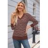 image:imageArachampCloz Womens Soft V Neck Long Sleeve Fall Casual Regular Fit Sweater TopsStriped Brown White