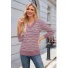 image:imageArachampCloz Womens Soft V Neck Long Sleeve Fall Casual Regular Fit Sweater TopsStriped Grey Purple White