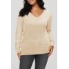 image:imageArachampCloz Womens Soft V Neck Long Sleeve Fall Casual Regular Fit Sweater TopsWhite Apricot 02
