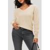 image:imageArachampCloz Womens Soft V Neck Long Sleeve Fall Casual Regular Fit Sweater TopsWhite Apricot 02