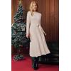 image:imageArachampCloz Womens Wool Blend Mock Neck Tie Waist Fall Winter Pleated Sweater Dress 2026Apricot