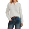 image:imageArachampCloz Womens 100 Cotton Collared V Neck Eyelet Knit Spring Cotton Polo Shirts 2026Beige