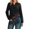 image:imageArachampCloz Womens 100 Cotton Collared V Neck Eyelet Knit Spring Cotton Polo Shirts 2026Black