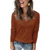 image:imageArachampCloz Womens Soft V Neck Long Sleeve Fall Casual Regular Fit Sweater TopsCaramel