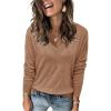image:imageArachampCloz Womens Soft V Neck Long Sleeve Fall Casual Regular Fit Sweater TopsDark Apricot