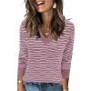 image:imageArachampCloz Womens Soft V Neck Long Sleeve Fall Casual Regular Fit Sweater TopsStriped Grey Purple White