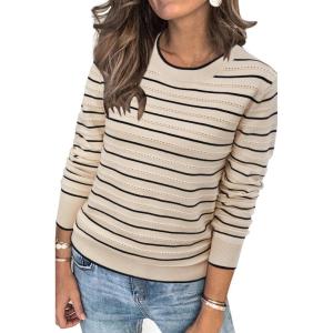 image:imageArachampCloz Womens Soft Knit Sweater Fall Dressy Casual Pullover TopsStriped Apricot Black