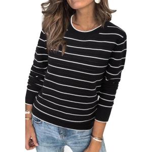 image:imageArachampCloz Womens Soft Knit Sweater Fall Dressy Casual Pullover TopsStriped Black White