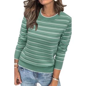 image:imageArachampCloz Womens Soft Knit Sweater Fall Dressy Casual Pullover TopsStriped Green White