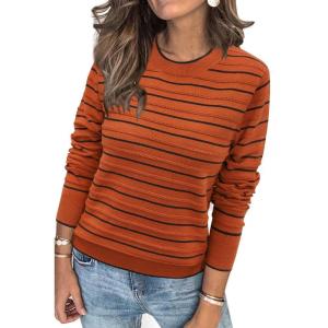 image:imageArachampCloz Womens Soft Knit Sweater Fall Dressy Casual Pullover TopsStriped Pumpkin Black