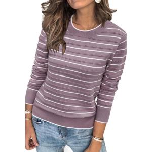image:imageArachampCloz Womens Soft Knit Sweater Fall Dressy Casual Pullover TopsStriped Purple White