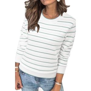 image:imageArachampCloz Womens Soft Knit Sweater Fall Dressy Casual Pullover TopsStriped White Green